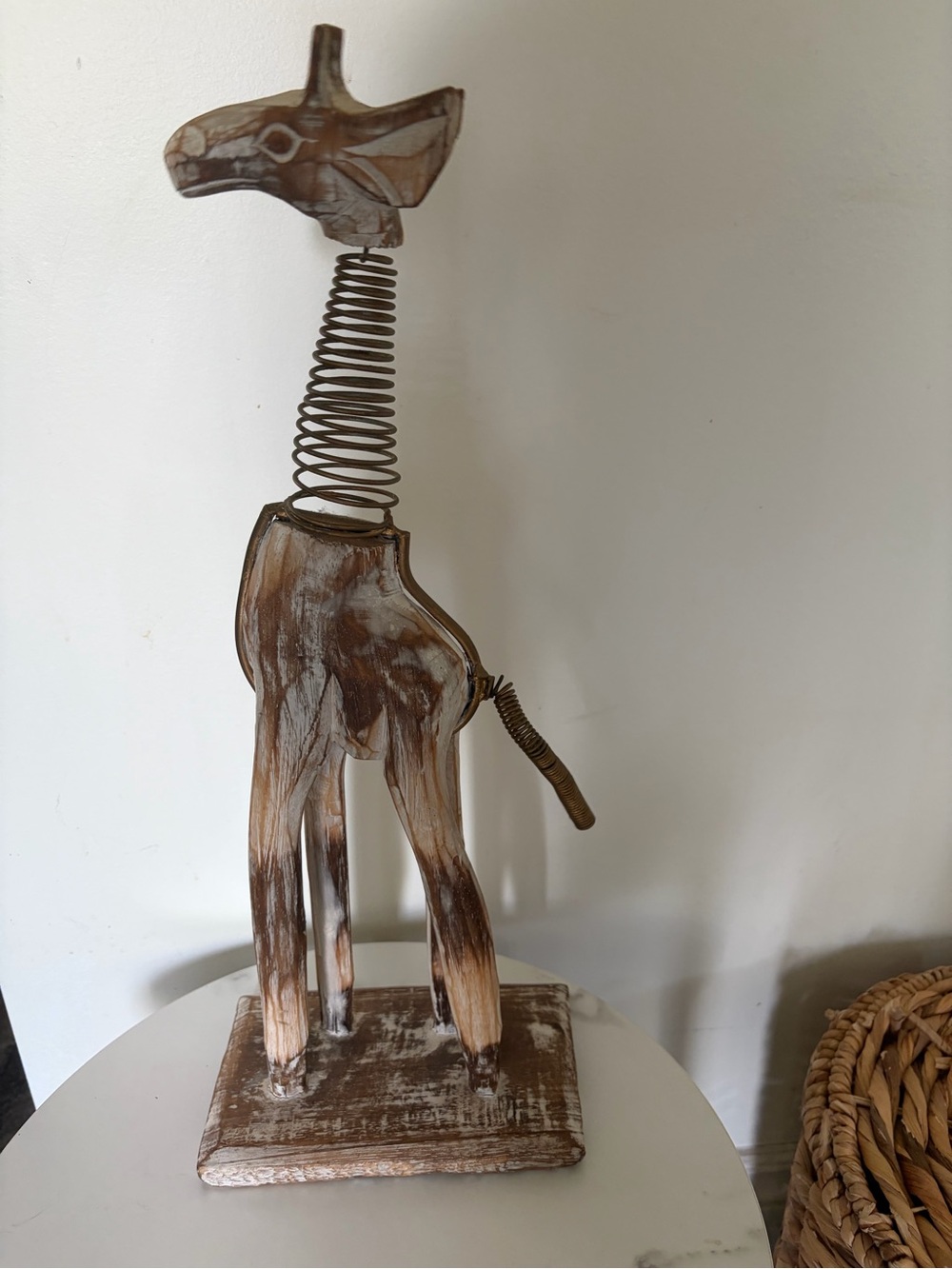 Handcrafted Rustic Whitewashed Wood Giraffe Sculpture - Home Art
